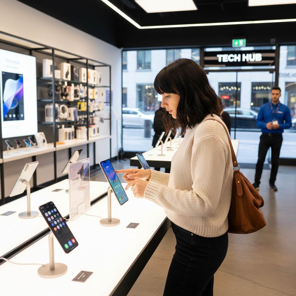 mulher-olhando-loja-celular